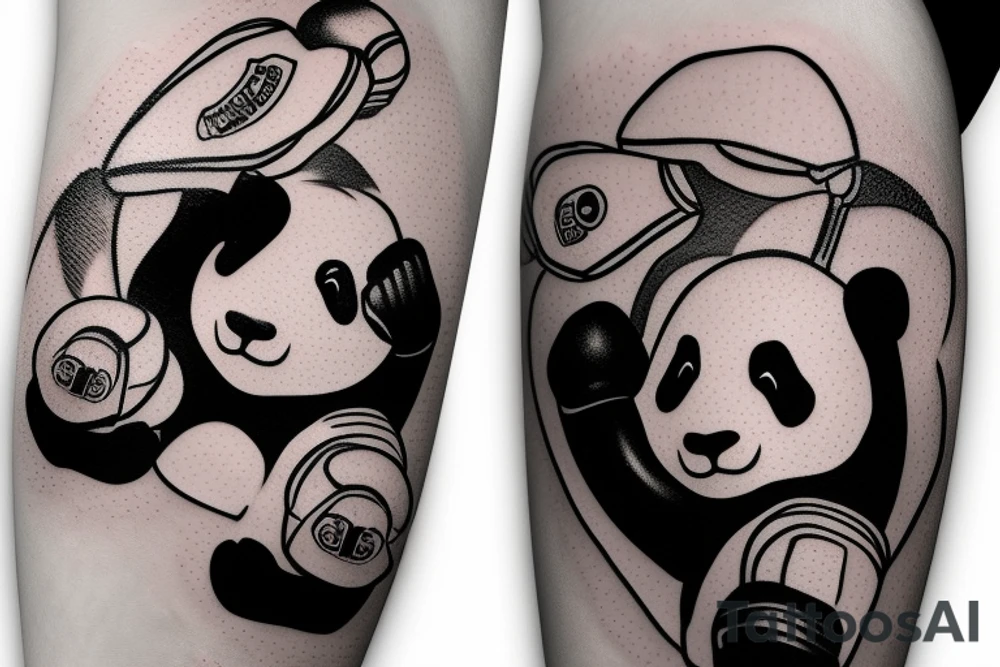 Cute panda with boxing gloves tattoo idea