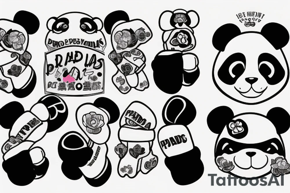 Cute panda with boxing gloves tattoo idea