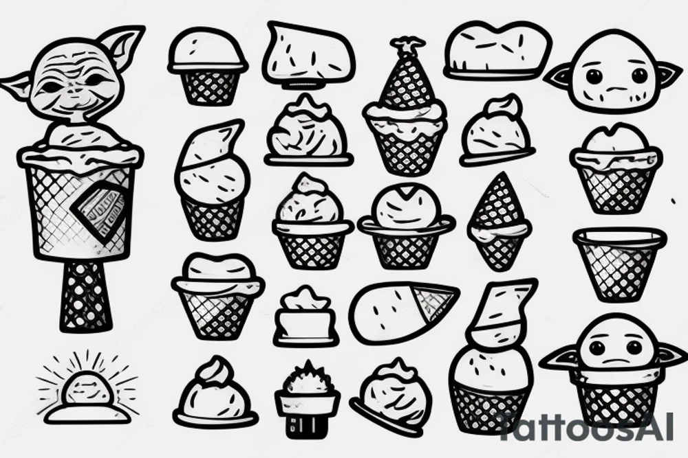 Cute baby Yoda holding a ice cream tattoo idea
