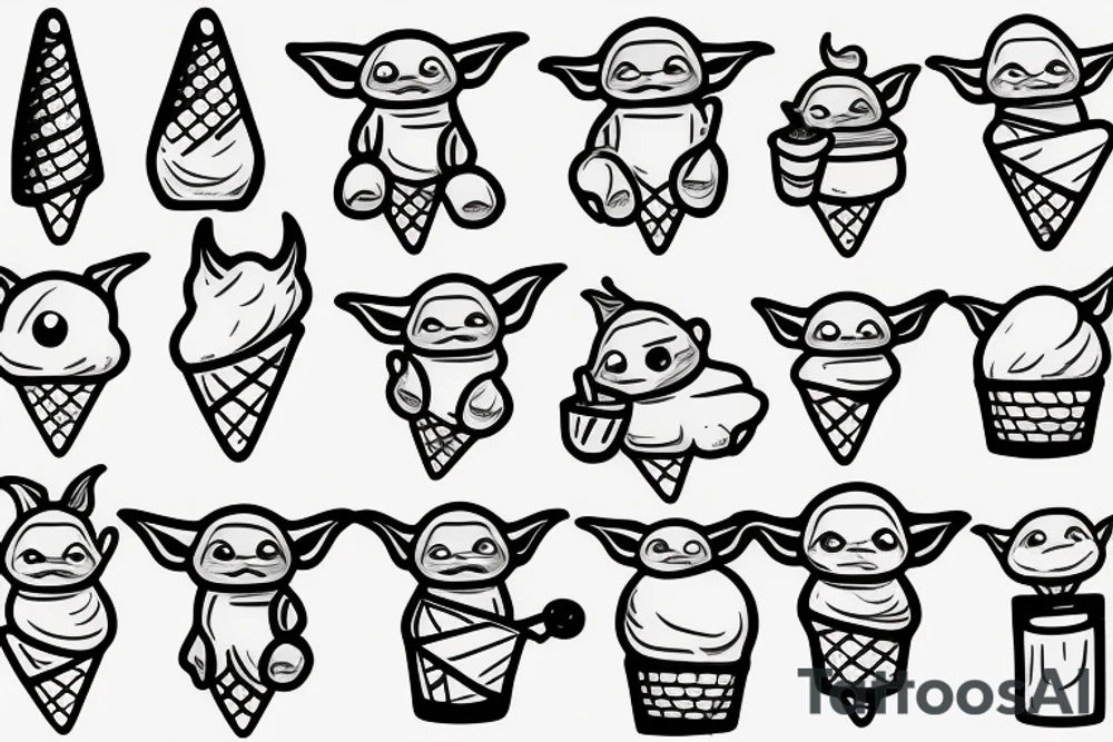 Cute baby Yoda holding a ice cream tattoo idea