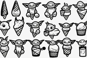 Cute baby Yoda holding a ice cream tattoo idea