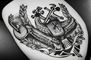 Anchor with two partridges sat on it with a heart rate line tattoo idea