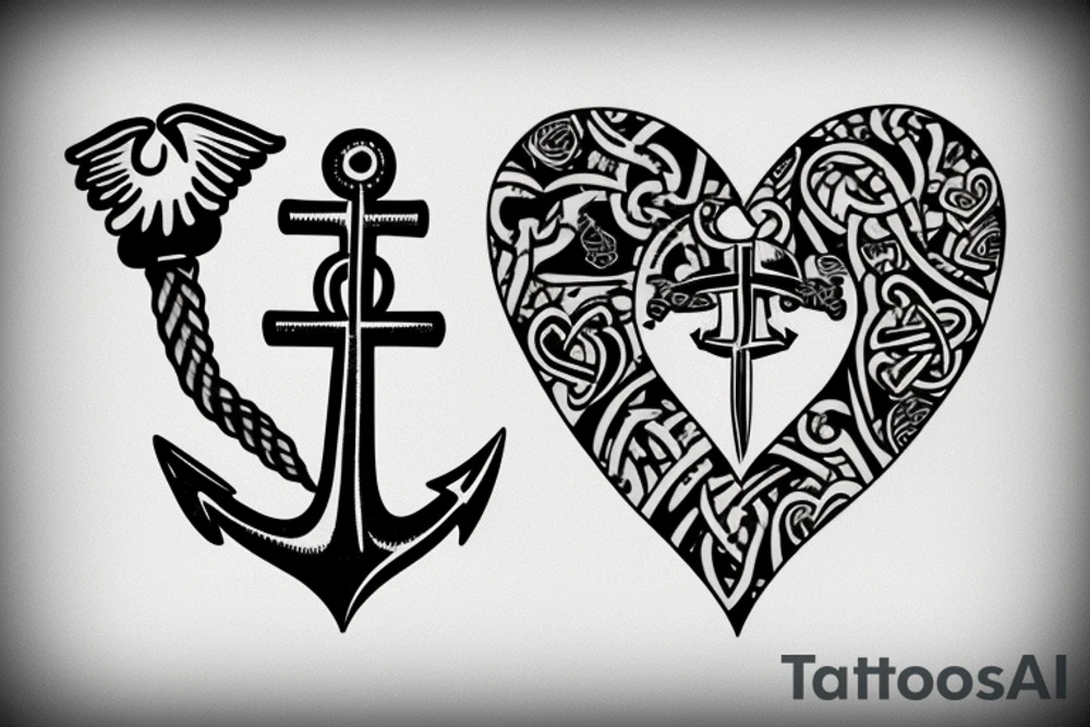 Anchor with two partridges sat on it with a heart rate line tattoo idea