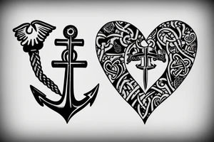 Anchor with two partridges sat on it with a heart rate line tattoo idea
