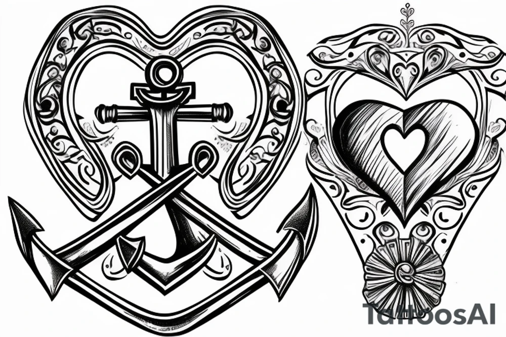 Anchor with two partridges sat on it with a heart rate line tattoo idea