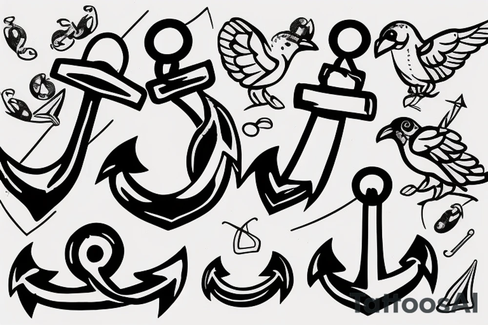 Anchor with two small birds sat on it tattoo idea