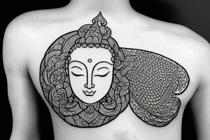 Buddha inspired tatoo for peace and dreams for left chest and over the left shoulder tattoo idea