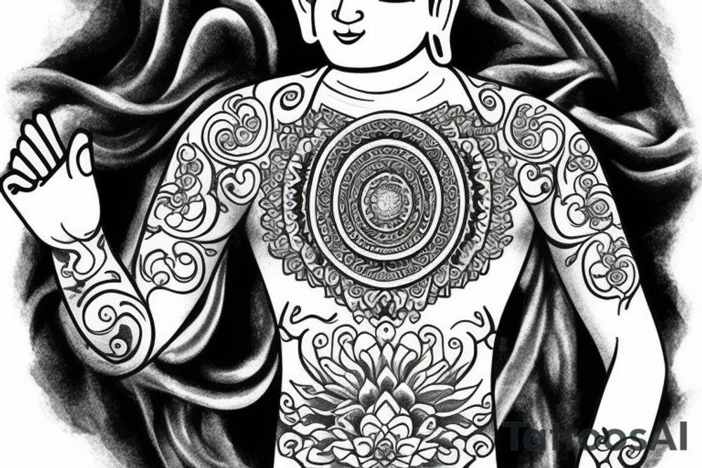 Buddha inspired tatoo for peace and dreams for left chest and over the left shoulder tattoo idea