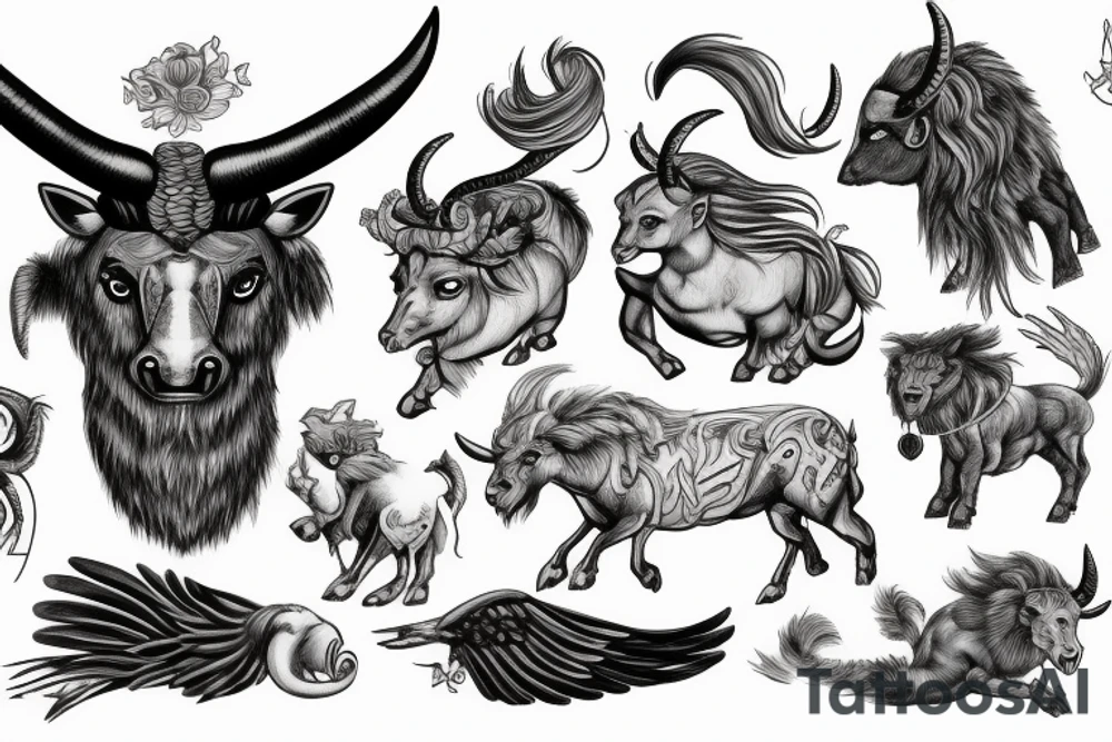 Female Minotaur with Griffin Pet tattoo idea