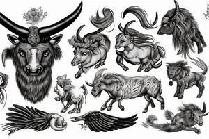 Female Minotaur with Griffin Pet tattoo idea