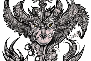 Female Minotaur with Griffin Pet tattoo idea