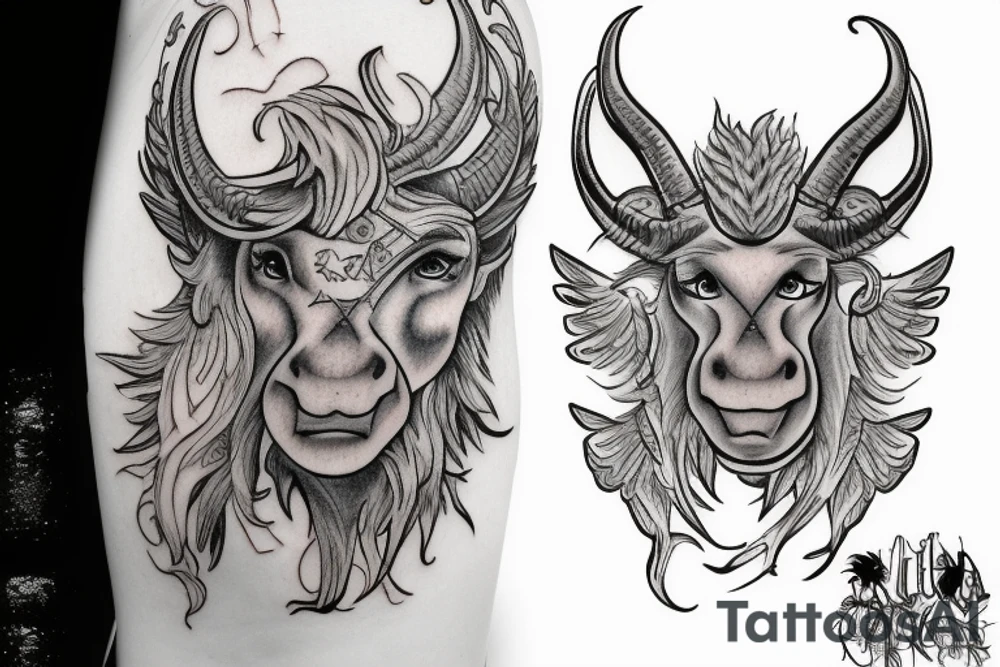 Female Minotaur with Griffin Pet tattoo idea