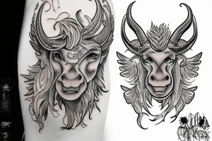 Female Minotaur with Griffin Pet tattoo idea