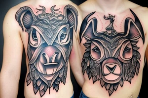 Female Minotaur with Griffin Pet tattoo idea
