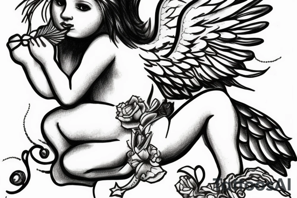 Cupid sitting on cloud tattoo idea