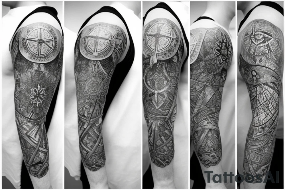 Compass concept sleeve tattoo idea
