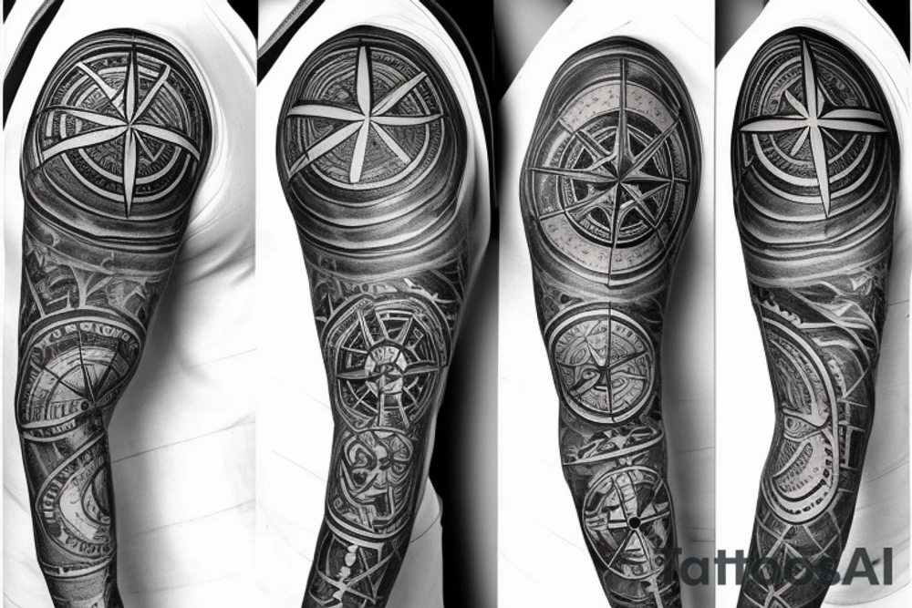 Compass concept sleeve tattoo idea