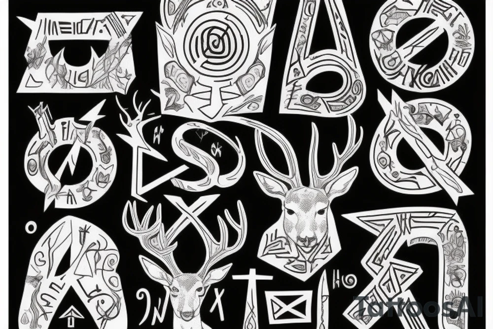 forest, deer, many runes tattoo idea