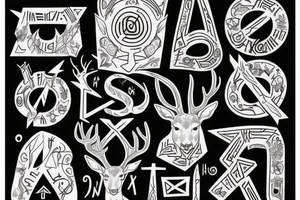 forest, deer, many runes tattoo idea