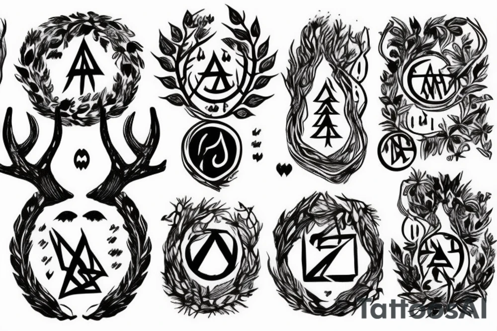 forest, deer, many runes tattoo idea