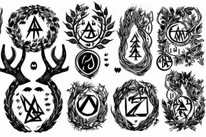 forest, deer, many runes tattoo idea