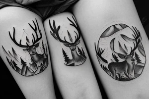 there is a deer in the forest, a rune at the bottom, Scandinavian style tattoo idea