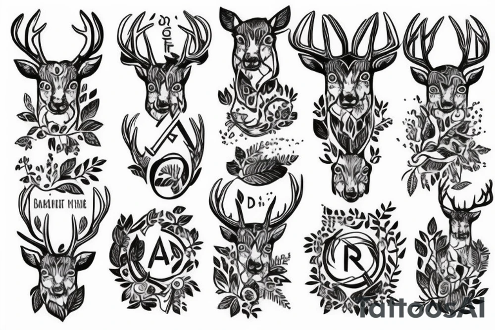 there is a deer in the forest, a rune at the bottom, Scandinavian style tattoo idea