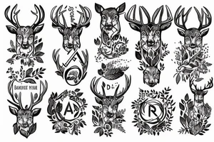 there is a deer in the forest, a rune at the bottom, Scandinavian style tattoo idea