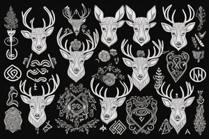 there is a deer in the forest, a rune at the bottom, Scandinavian style tattoo idea