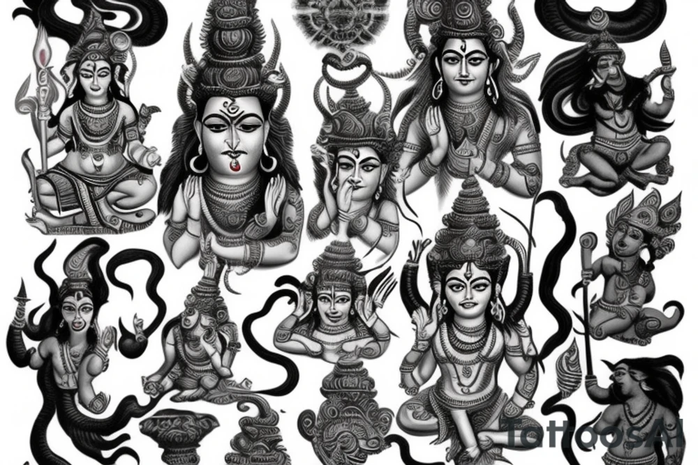 The word Fury with Hindu god shiva highlights tattoo idea