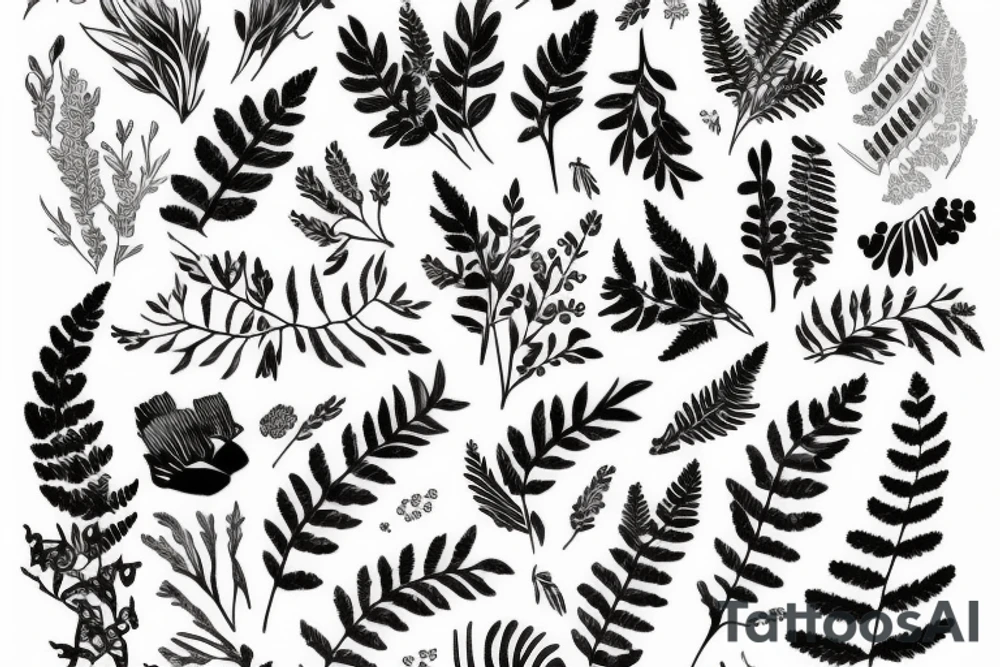 Buck with fern and flowers tattoo idea