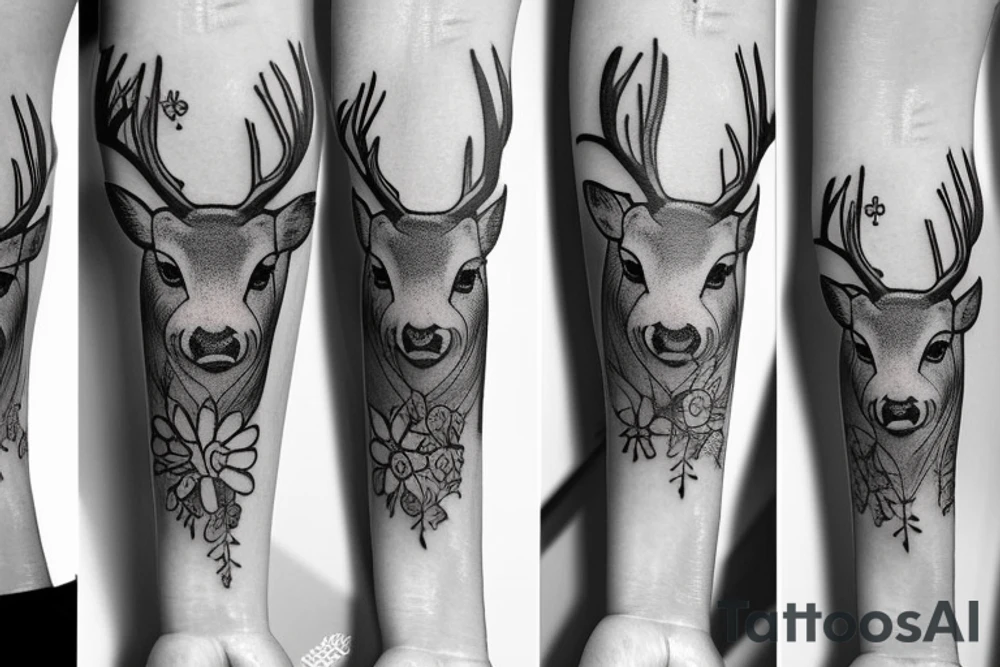 Deer flowers tattoo idea