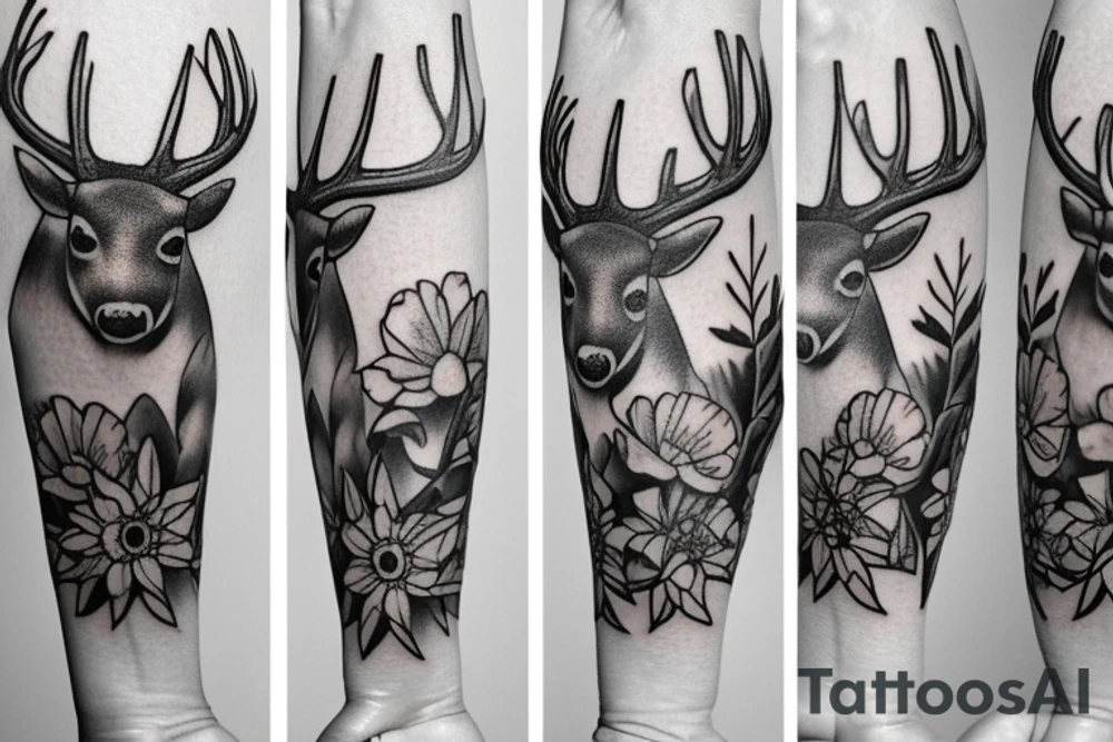 Deer flowers tattoo idea