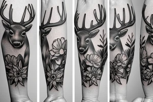 Deer flowers tattoo idea