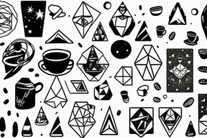 Space and snowy mountains and coffee and cats tattoo idea