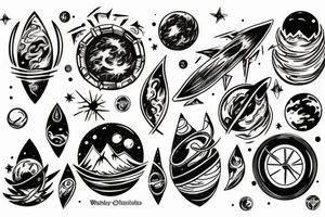 Space and snowy mountains tattoo idea