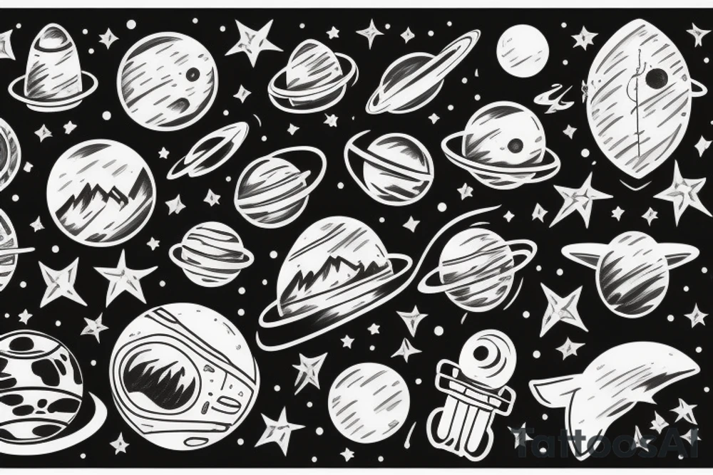 Space and snowy mountains tattoo idea