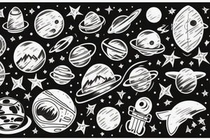Space and snowy mountains tattoo idea