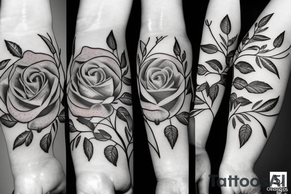 rose with thorns and one leaf tattoo idea