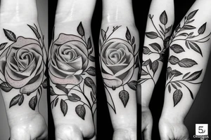 rose with thorns and one leaf tattoo idea