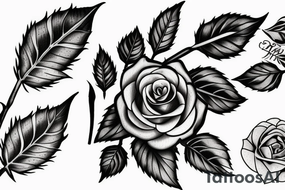 rose with thorns and one leaf tattoo idea