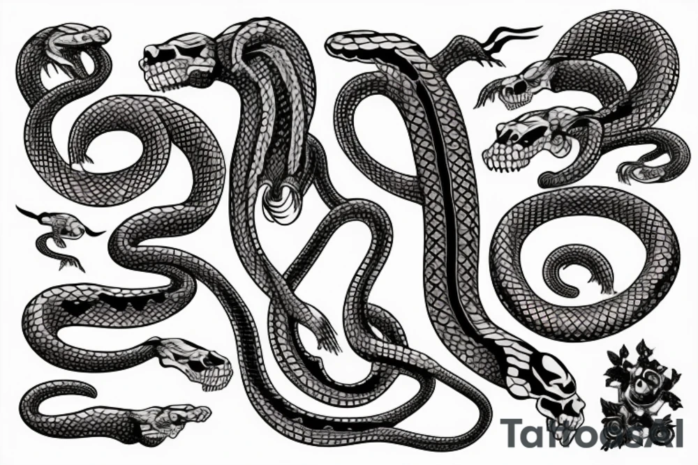 Skeleton of a snake wrapping around the arm tattoo idea