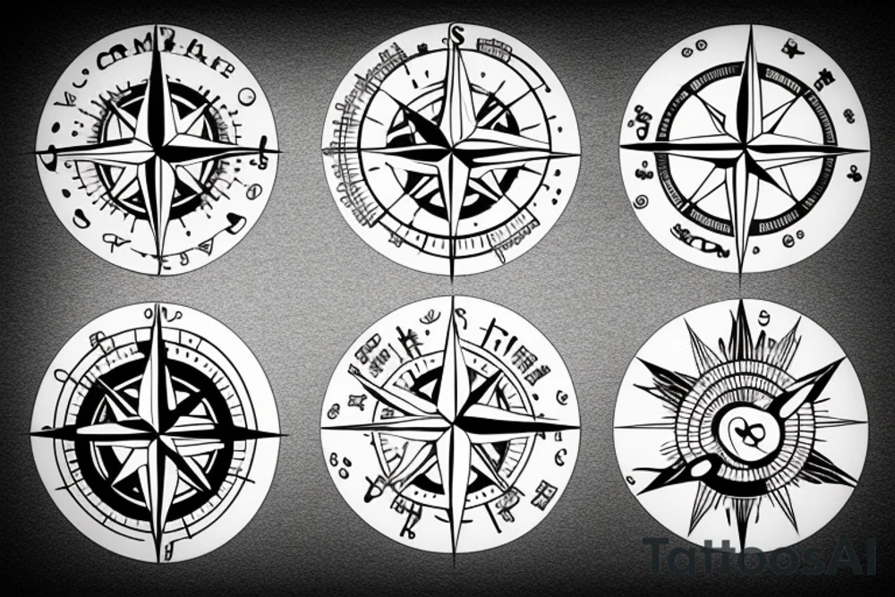 a compass with food-related symbols, such as a pepper, an egg, a lemon, and a fish, pointing in different directions tattoo idea