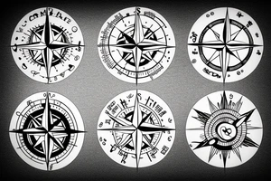 a compass with food-related symbols, such as a pepper, an egg, a lemon, and a fish, pointing in different directions tattoo idea