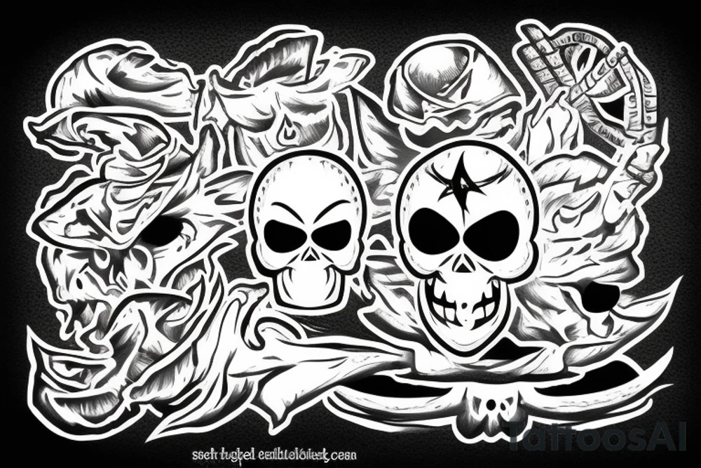 Ninja skull with Peaceful signs tattoo idea