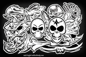 Ninja skull with Peaceful signs tattoo idea