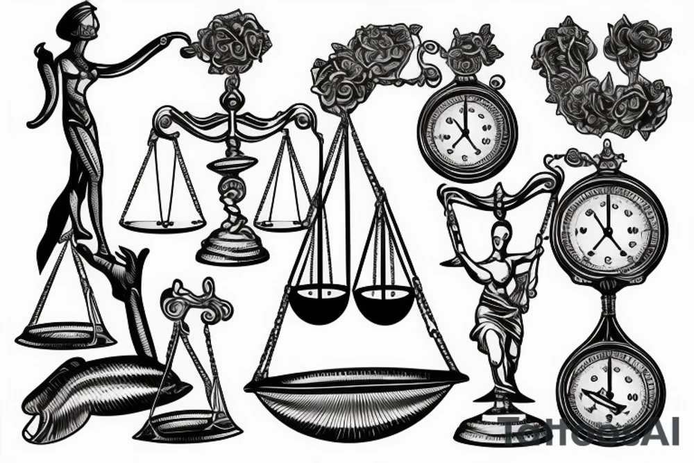the scales of justice with beautiful woman tattoo idea