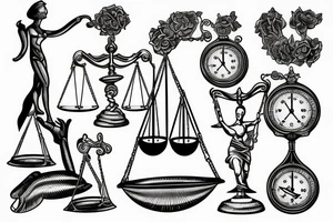 the scales of justice with beautiful woman tattoo idea
