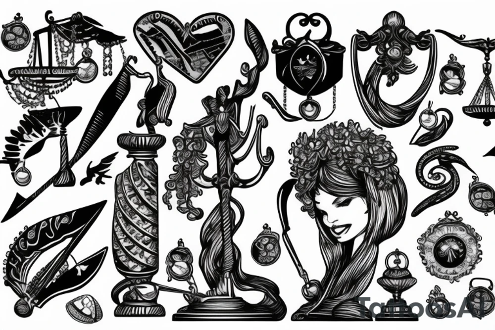 the scales of justice with beautiful woman tattoo idea