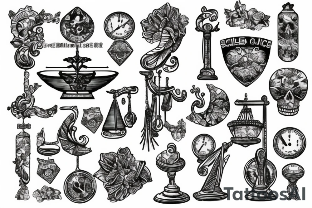 the scales of justice with beautiful woman tattoo idea